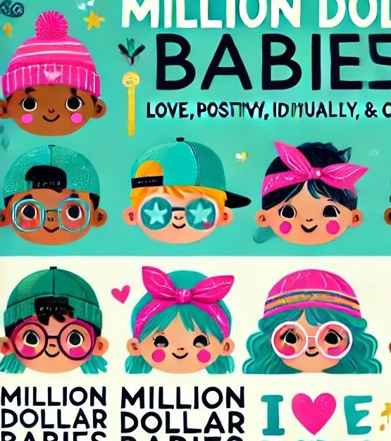 Illustration of diverse babies with playful accessories and cheerful expressions.